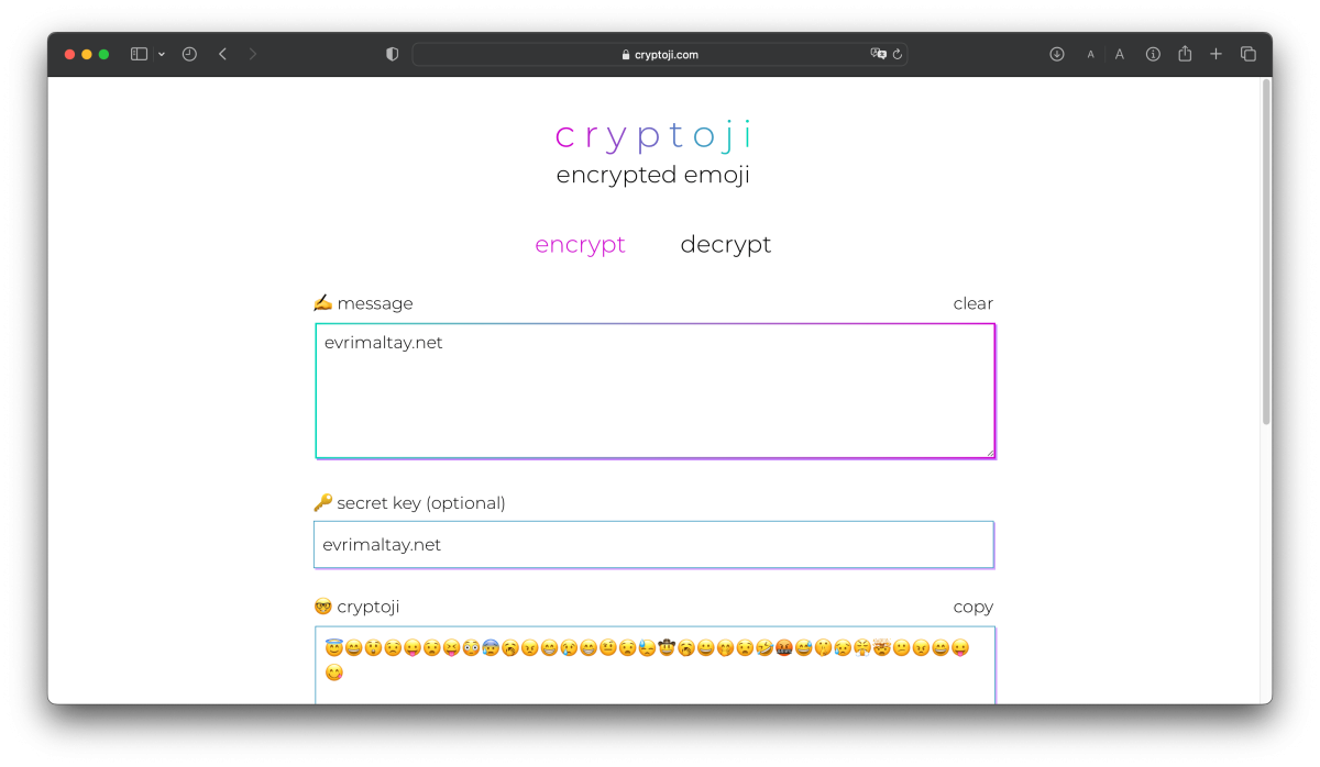 Cryptoji - AES256 Şifrelemenin Emoji ile Eğlenceli Yolu